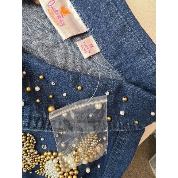 Quacker Factory Denim Trucker Jacket Plus size 1X Jean coat NWT Full Zip Studded - Picture 2 of 11